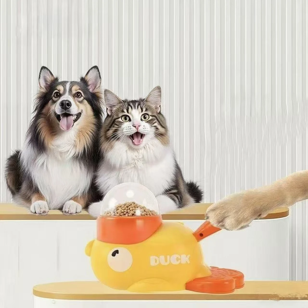 Interactive Cat Toy - Yellow Duck-Shaped Interactive Cat Treat Dispenser