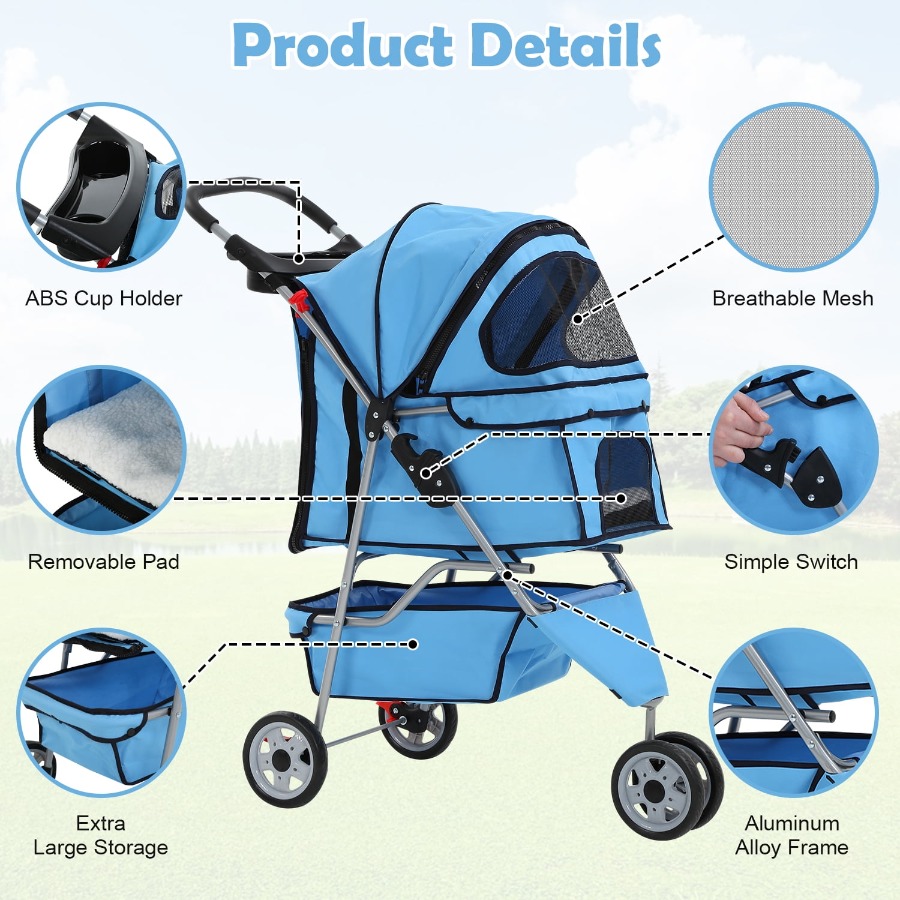 3 Wheels Dog Stroller Folding  - огляд і ціна Pet Stroller Carrier